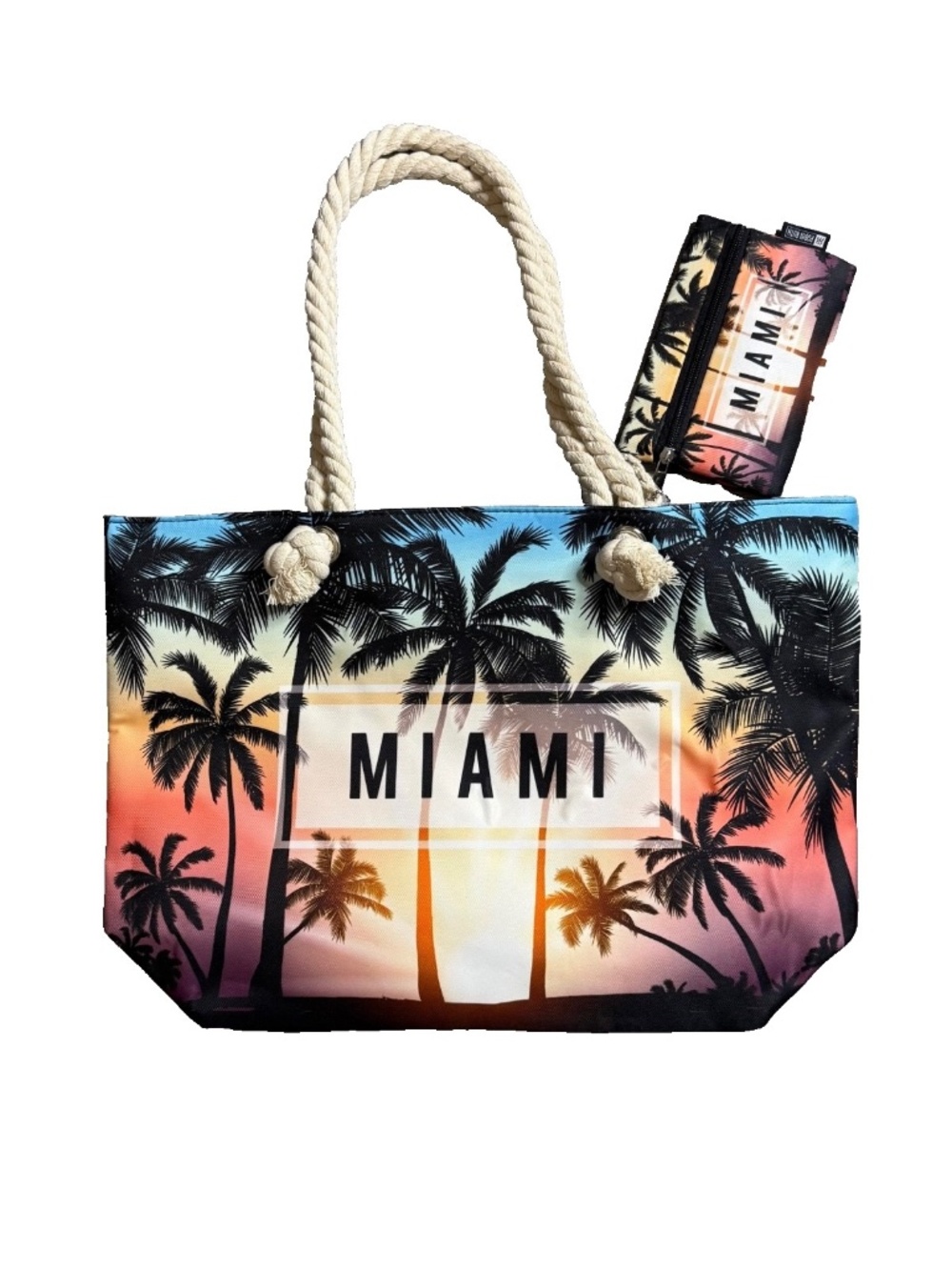 Robin Ruth Miami Yellow Sunset Tote Bag, Beach Bag, Travel Bag, 2 piece NWT